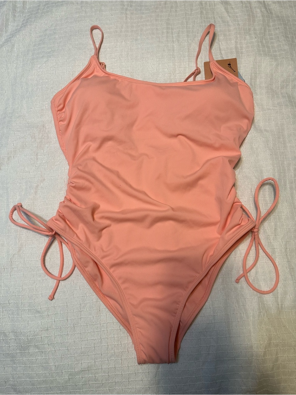 Shade & Shore Women’s Coral Pink One-Piece Swimsuit with Side Ties Size XL (16)